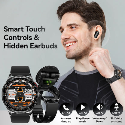 EIGIIS Smart Watch with Earbuds Bluetooth Call 2 in 1 Outdoor Smartwatch IP67 Waterproof Fitness Tracker with Heart Rate Monitor