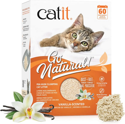 Natural Pea Husk Clumping Cat Litter - Dust Free, Easy Clean & Scoop, Flushable with Odor Control - Vanilla Scented, 12.3 Lbs
