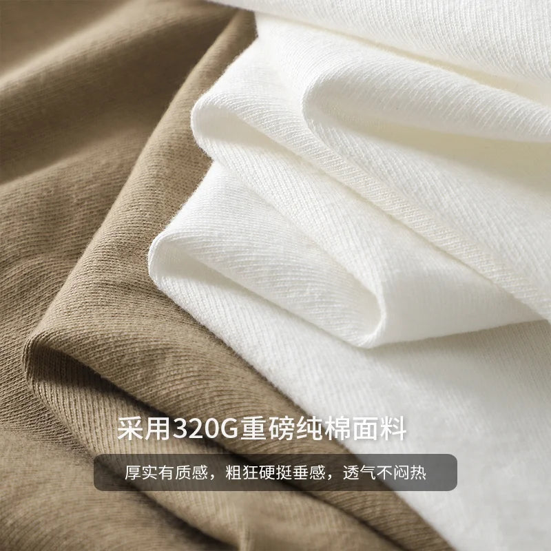 Dukeen 320gsm Heavy Short-Sleeved T-Shirt Men's Summer Vintage Half-Sleeve Pure Cotton Tees White Tops for Unisex