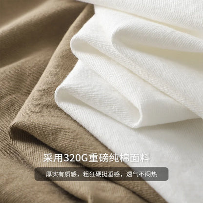 Dukeen 320gsm Heavy Short-Sleeved T-Shirt Men's Summer Vintage Half-Sleeve Pure Cotton Tees White Tops for Unisex