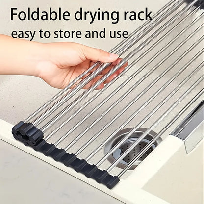 1pc Foldable Dish Drainer,Roll Up Dish Drying Rack ,Kitchen Sink Holder Organizer,Tableware Plate Storage Shelf