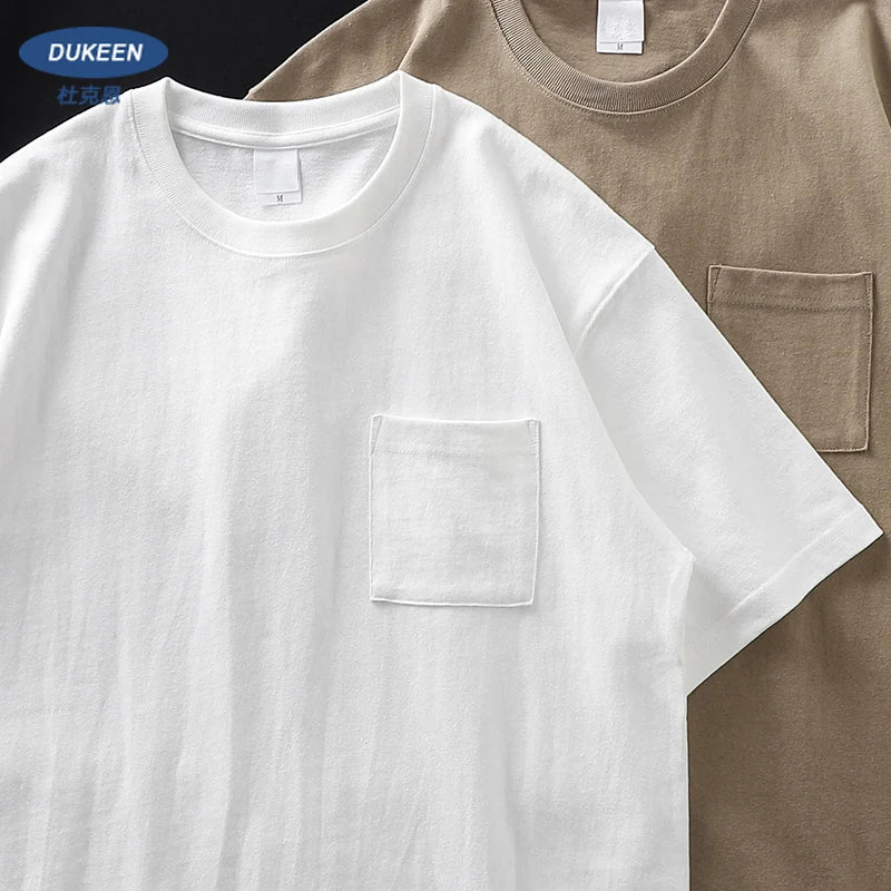 Dukeen 320gsm Heavy Short-Sleeved T-Shirt Men's Summer Vintage Half-Sleeve Pure Cotton Tees White Tops for Unisex