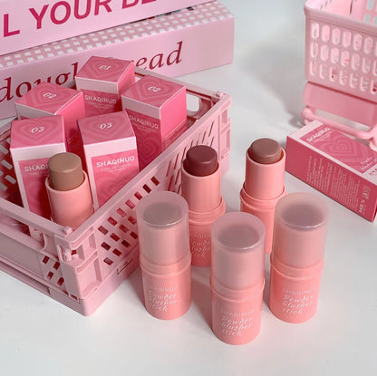 3PCS Blush Stick Set - Includes Brush, Multi-functional Matte Highlighting Blush Cream, Long-lasting, Non-greasy and Waterproof,