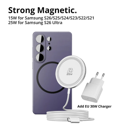 Bonola 25W Magnetic Wirelesss Charger for Samsung S26 Ultra Wireless Fast Charging Pad Type C Cable for Galaxy S26 Ultra