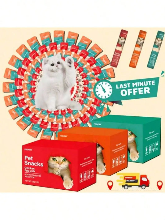 Pet Snacks, Assorted Lickable & Squeezable Cat Treats, Chicken Egg Yolk/Salmon Krill/Tuna Mussels, 0.52 Oz Pouches,