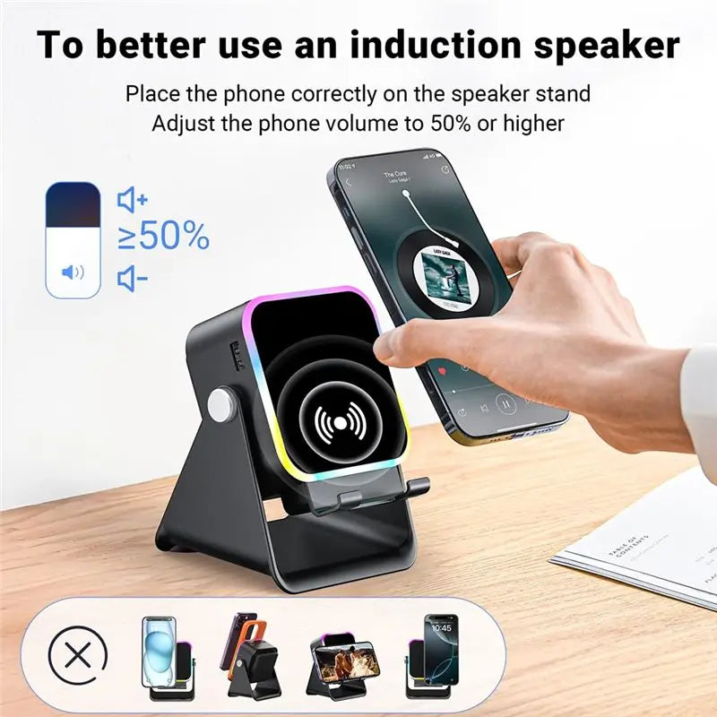 A25P Bluetooth Audio 5 In 1 Wireless Induction Speaker With Phone Stand, Perfect Birthday Gift For Men Women