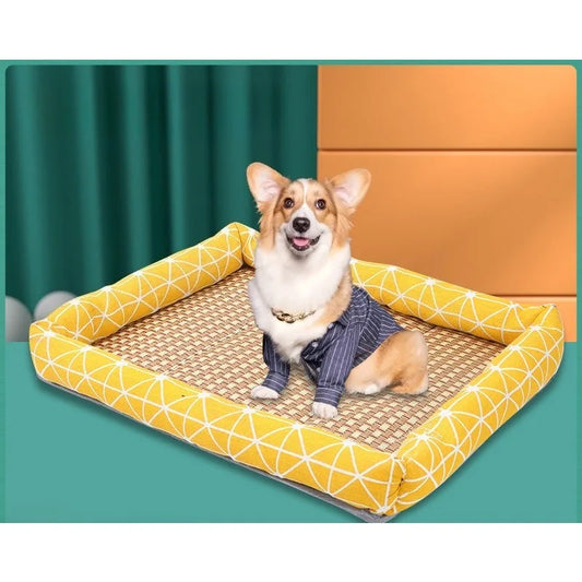 Summer Pet Anti Slip Ice Mat Cool Mat Dog Bed Mat Anti Slip Wear-resistant Linen Cool Breathable Square Dog Bed Rattan Cool Mat